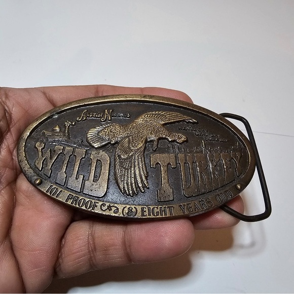 Vintage Austin Nichols Wild Turkey Oval Belt Buckle 1974 Bergamot Brass Works - Picture 2 of 8